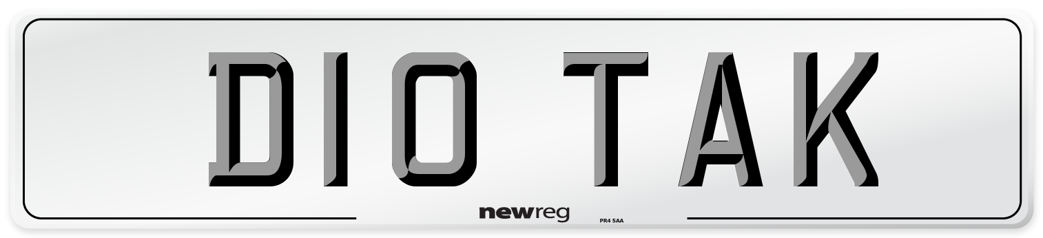 D10 TAK Number Plate from New Reg